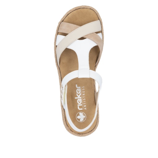 Sandale damă Rieker V0919-80 alb/bej, piele eco, platformă 4.5 cm - Img 3