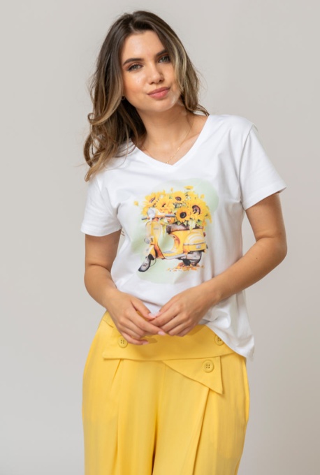 Tricou din bumbac cu imprimeu pictural realist 25858, Hermosa, alb - Img 6
