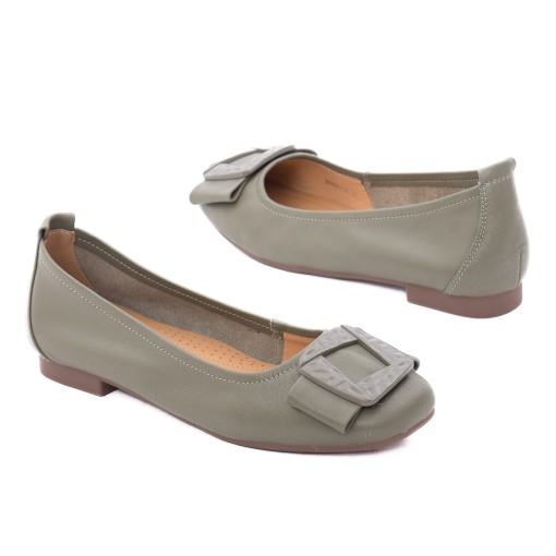 Balerini dama din piele naturala, PASS Collection M4M480012C 40-N, kaki - Img 3