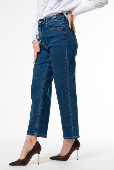 Blugi mom fit cu talie inalta, Hermosa 35870, bleumarin - Img 3