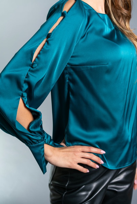 Bluza din satin elastic Sophia, turcoaz - Img 4
