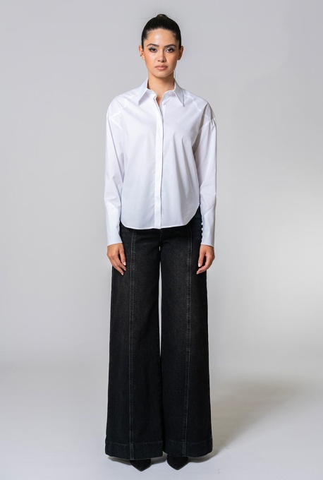 Camasa uni din poplin elastic EMELINE, Hermosa, alb - Img 6