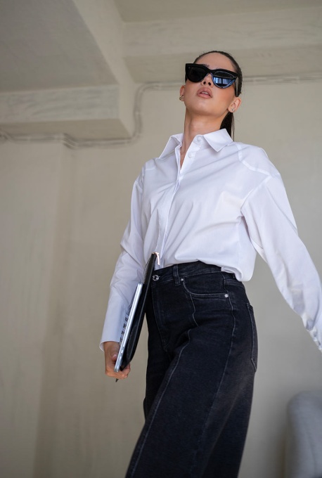 Camasa uni din poplin elastic EMELINE, Hermosa, alb - Img 16