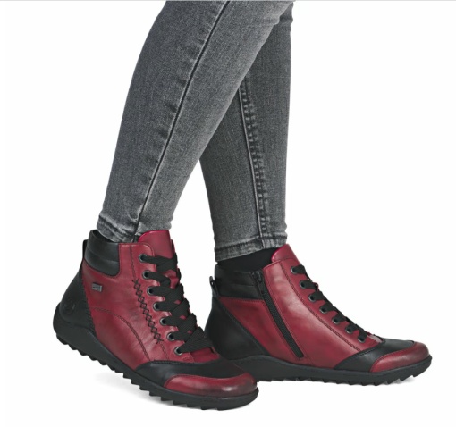 Ghete casual damă Remonte R1456-35 roșu-negru cu fermoar și șiret, confort G, talpă flexibilă - Img 2