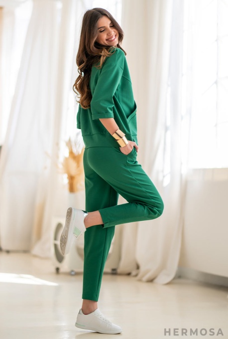 Pantaloni de Trening Adelyn din Tricot Verde - Img 6