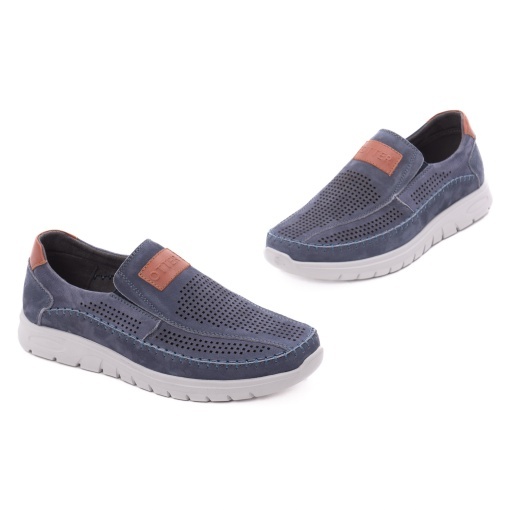 Pantofi barbati de vara din piele naturala nabuc, Otter 85DT80006A 42-2, bleumarin - Img 2