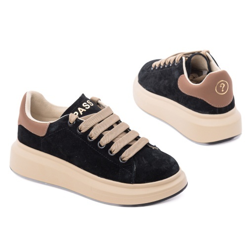 Pantofi dama casual din piele naturala nabuc, PASS Collection 1LX90002E 01-2, negru - Img 3