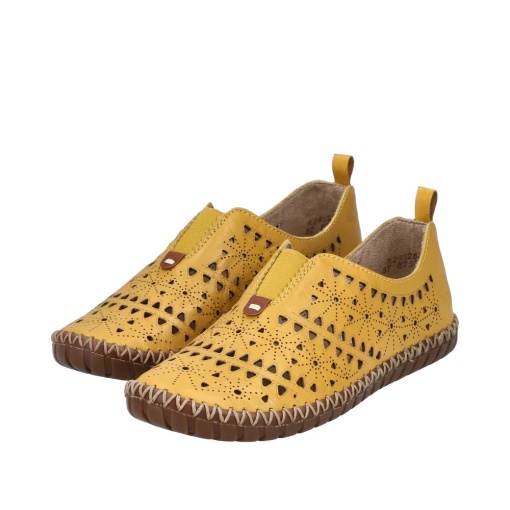 Pantofi dama de vara din piele naturala, Rieker M2852-68, galben - Img 4