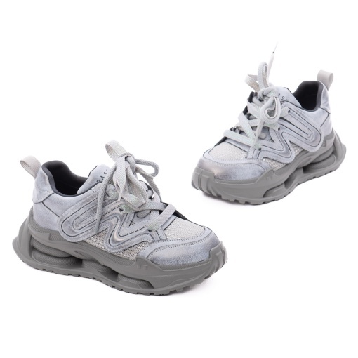 Pantofi dama din piele mix, PASS Collection 3OLY80007A 50-Z, gri deschis - Img 2