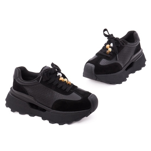 Pantofi dama sport din piele mix, Feeling, 68102, negru - Img 2