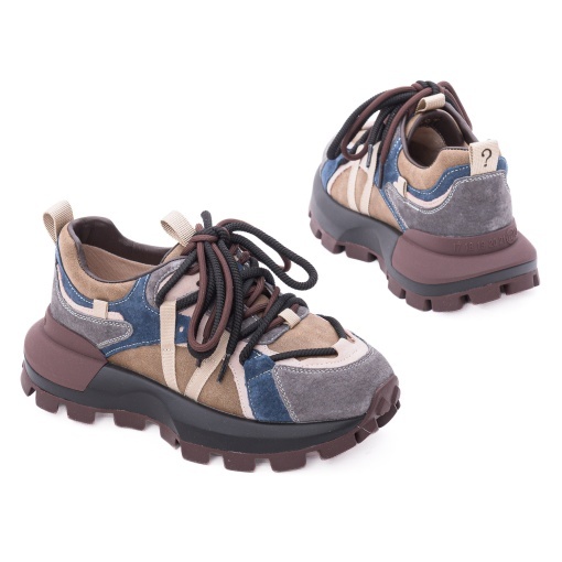 Pantofi dama sport din piele naturala nabuc, PASS Collection, 1LY90003C, gri diverse - Img 3
