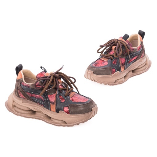 Pantofi dama sport din piele naturala nabuc, PASS Collection, 1LY90022B, multicolor - Img 3