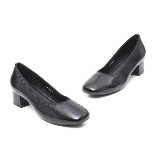 Pantofi eleganti cu toc mic, piele lacuita, X4X430023C 01-L, negru - Img 2