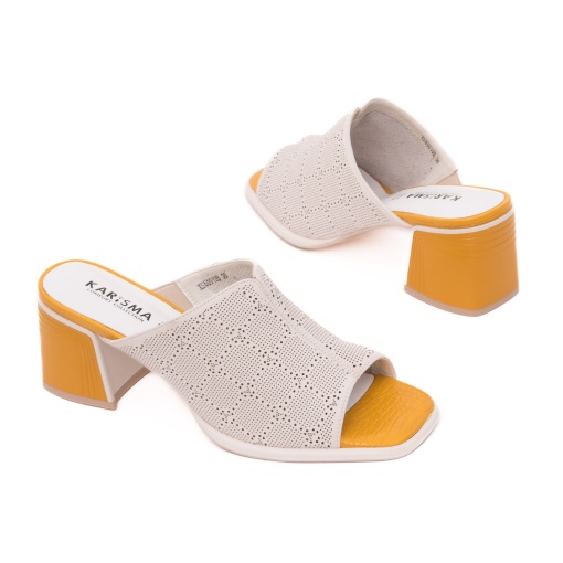 Papuci dama din piele naturala, KARISMA, 7QXS60019B 52-N, crem - Img 3