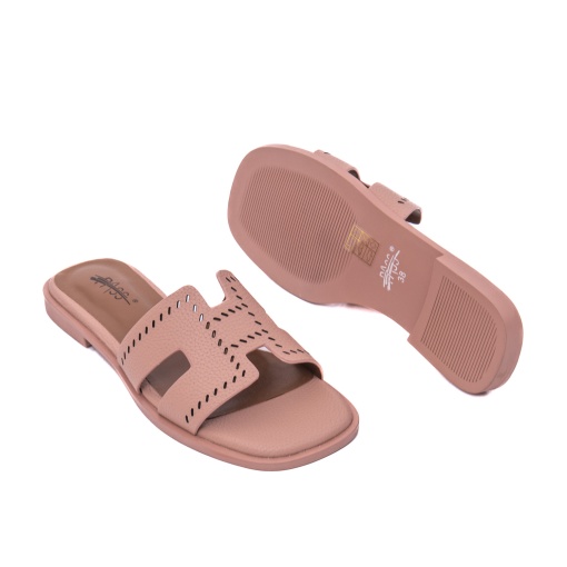 Papuci damă roz pudrat piele naturală Pass Collection 7QXS60029D 10-N, perforații, slip-on - Img 3