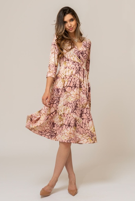 Rochie ampla, midi, imprimata cu detalii spectaculoase ANISIA, Hermosa, roz pudra - Img 5