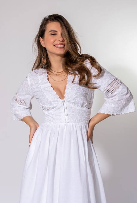 Rochie din bumbac cu linie ampla FANCY, Hermosa, alb - Img 5