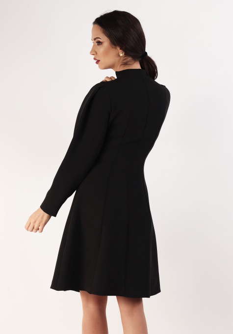 Rochie Tip Sacou Evazată cu Rever Ascutit - Negru - Img 2