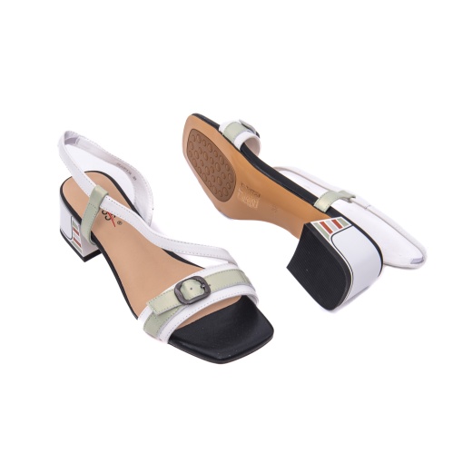 Sandale damă casual-elegant Pass H3DL60013A J9-N albe kaki cu toc gros - Img 2