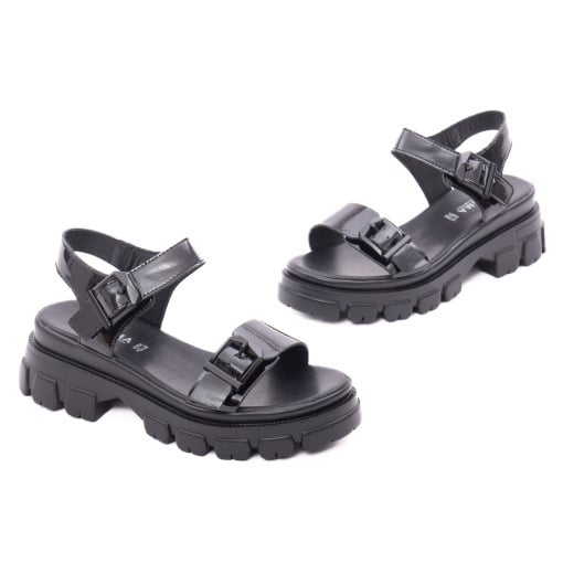 Sandale dama din piele naturala lacuita, Karisma V4VA60002A 01-L, negru - Img 2