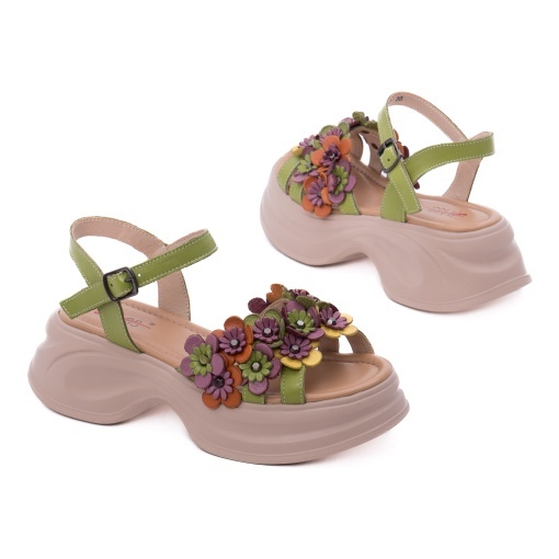 Sandale dama din piele naturala, PASS Collection 3OLY80012C 06-N, verde - Img 3