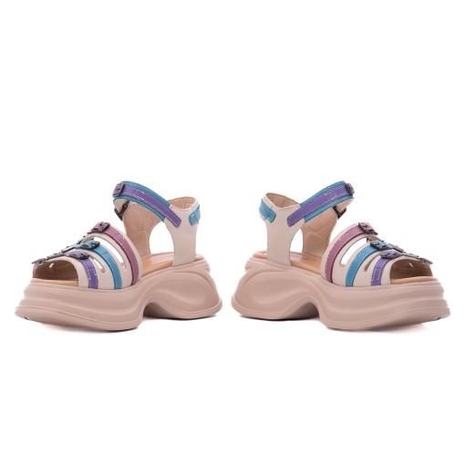 Sandale dama din piele naturala, PASS Collection 3OLY80013A 97-N, bej diverse - Img 5