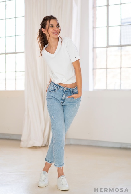 Tricou uni din bumbac AGNES Hermosa, alb - Img 2