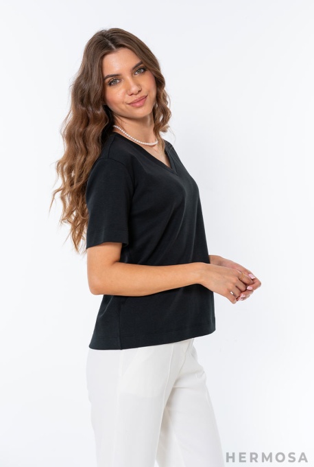 Tricou uni din bumbac AGNES Hermosa, negru - Img 8