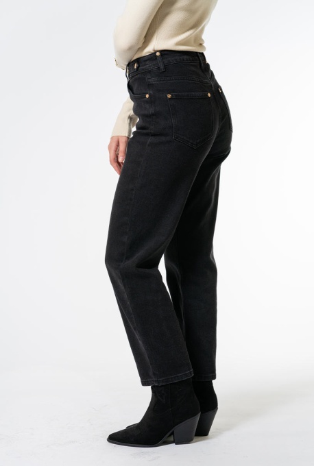 Blugi mom fit cu talie inalta, Hermosa 35870, negru - Img 3