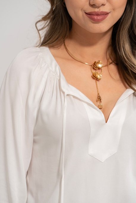 Bluza albă Elia Hermosa – croi lejer, stil boem, 100% vâscoză, inspirată din iile tradiționale - Img 2