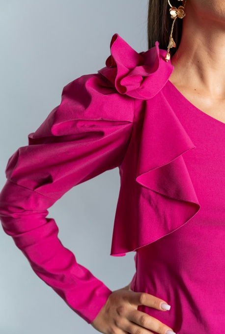 Bluza fashion din tercot elastic Rose, fucsia - Img 3