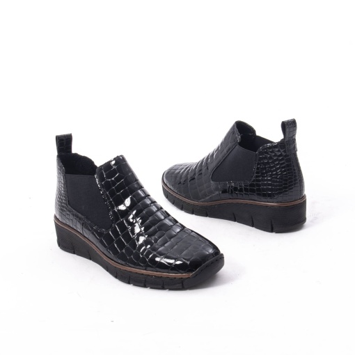 Botine dama piele naturala, Rieker 53794-01, negru lac - Img 3