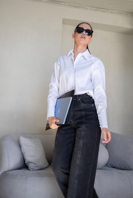 Camasa uni din poplin elastic EMELINE, Hermosa, alb - Img 17