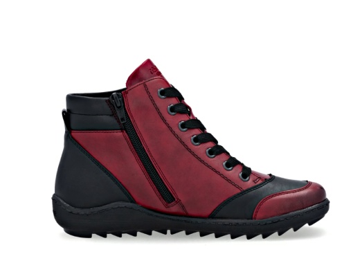 Ghete casual damă Remonte R1456-35 roșu-negru cu fermoar și șiret, confort G, talpă flexibilă - Img 3