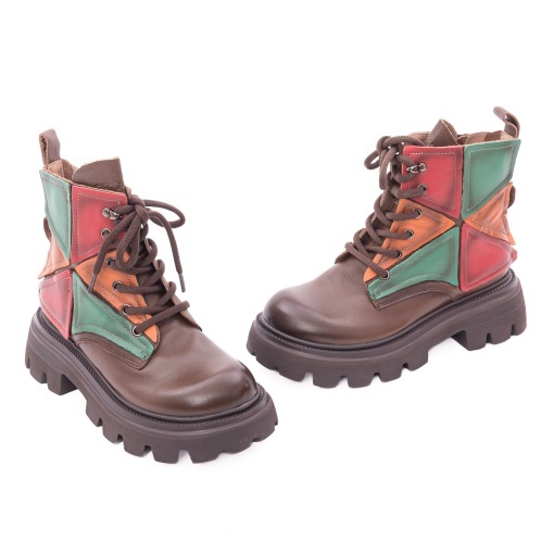 Ghete dama din piele naturala, Gryxx 1LY90018B H6-N, maro multicolor - Img 2