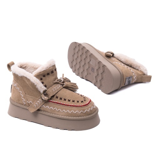 Ghete dama imblanite din piele intoarsa, O-JOO, GWEN ETNO OL52505A, taupe - Img 4