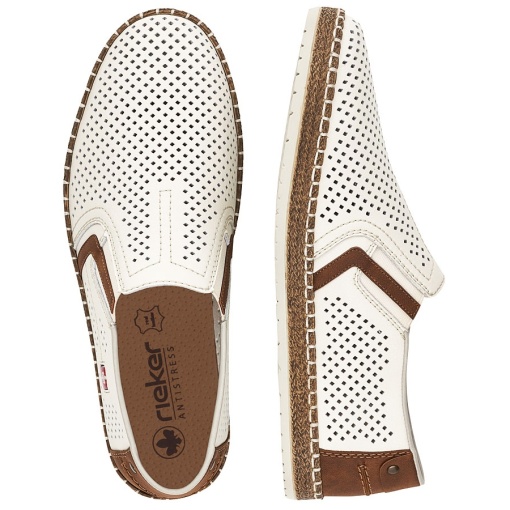 Mocasini bărbați Rieker B5297-80 albi – Piele naturală perforată - Img 9