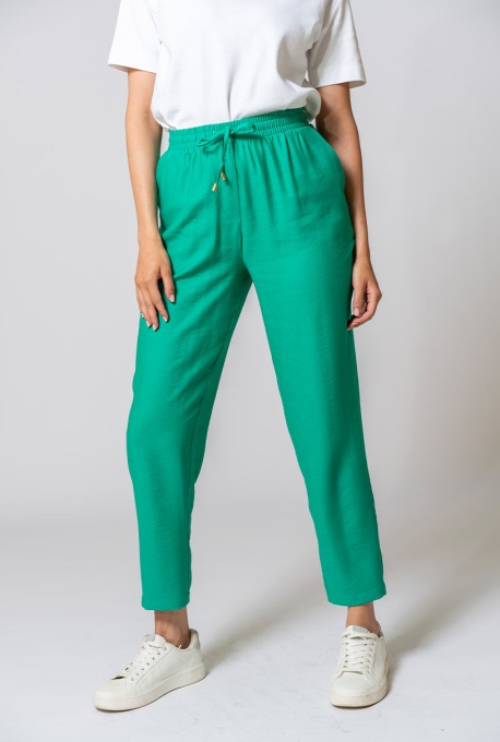 Pantaloni uni conici din rayon, cu un croi lejer si modern GLORYA, Hermosa, verde - Img 3