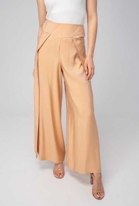 Pantaloni uni din rayon cu croi palazzo GIZEL, Hermosa, bej - Img 5