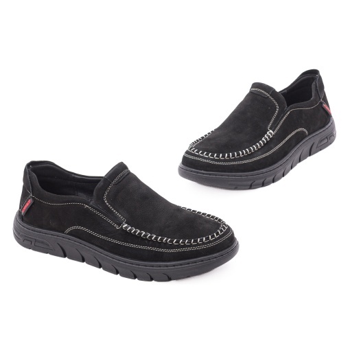 Pantofi barbati eleganti din piele naturala nabuc, Otter, 1E690017A 01-2, negru - Img 2