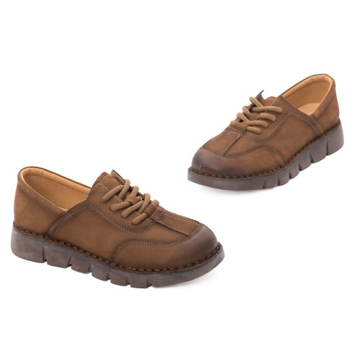 Pantofi dama casual din piele naturala, Feeling, 2388, maro kaki - Img 2