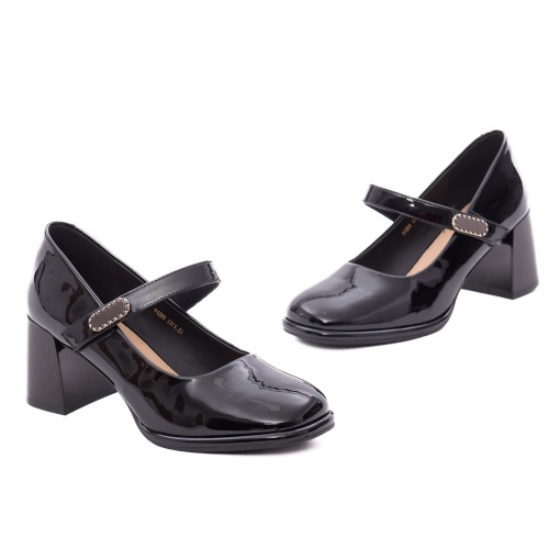 Pantofi dama eleganti din piele naturala lacuita, Feeling 91295, negru - Img 2