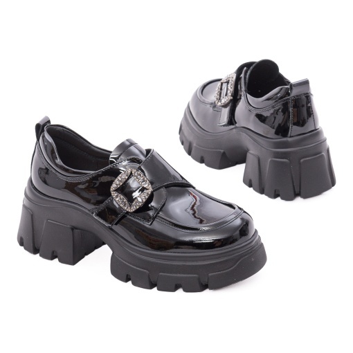 Pantofi dama eleganti din piele naturala lacuita, PASS Collection, 1M490031A, negru - Img 3