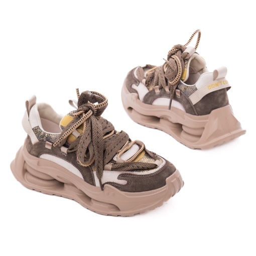 Pantofi dama sport din piele intoarsa, PASS Collection 3OLY80003B H6-I, maro diverse - Img 3