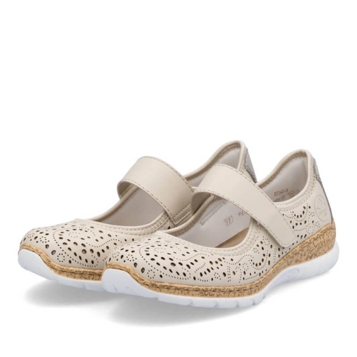 Pantofi de vara,piele naturala, Rieker N4299-60 cu velcro bej - Img 6