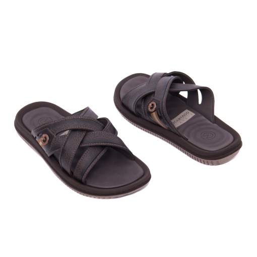 Papuci barbati din piele eco, Cartago, 9B12317-BF014 FIJI ESSENCIAL SLIDE A, maro - Img 3