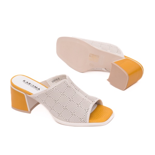 Papuci dama din piele naturala, KARISMA, 7QXS60019B 52-N, crem - Img 4