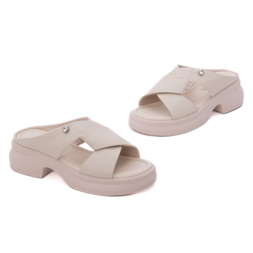Papuci dama din piele naturala, Karisma 9NMA80002B 52-N, crem - Img 2