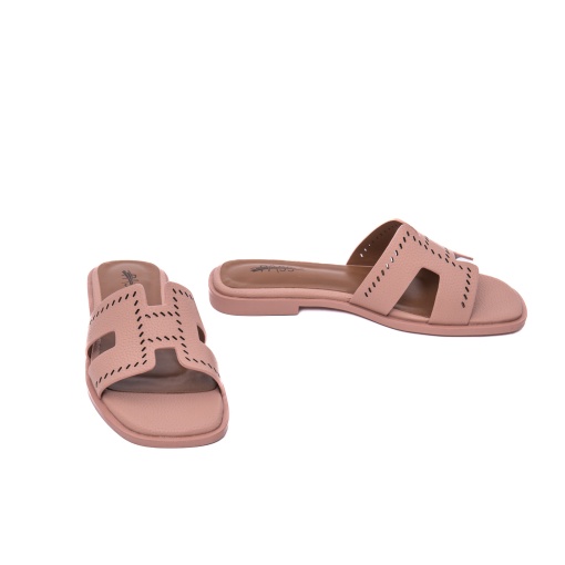 Papuci damă roz pudrat piele naturală Pass Collection 7QXS60029D 10-N, perforații, slip-on - Img 4