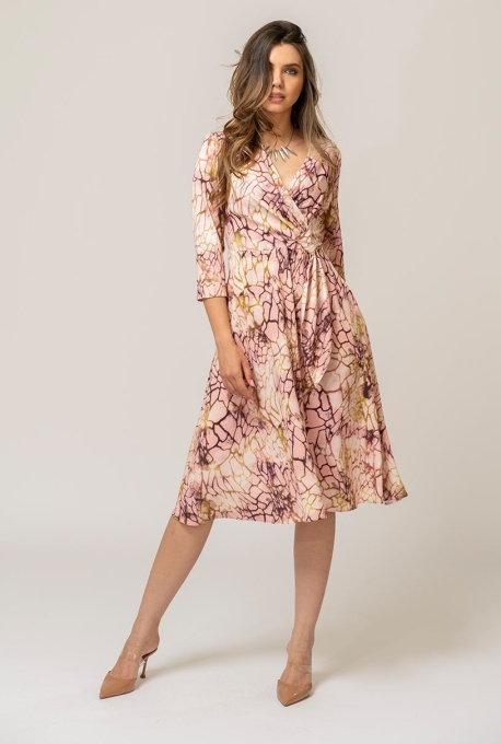 Rochie ampla, midi, imprimata cu detalii spectaculoase ANISIA, Hermosa, roz pudra - Img 6